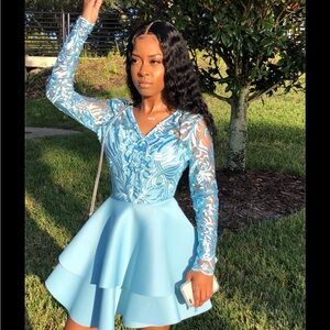 Elegant Blue Lace Skater Dress